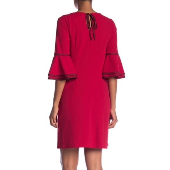 Sharagano Red Bell Sleeve Shift Dress - sold - Picture 2 of 7